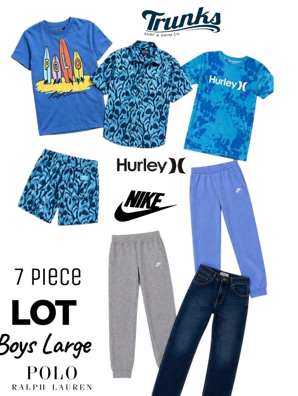 Nike Boys Blue & Gray 7-Piece Mix Tops Bottoms Lot